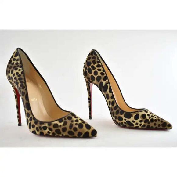 Christian Louboutin So Kate 120 Pony Fur Leopard Black Brown Heel Pump 37.5 - Picture 4 of 12